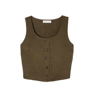 The Linen Button-Front Crop Tank